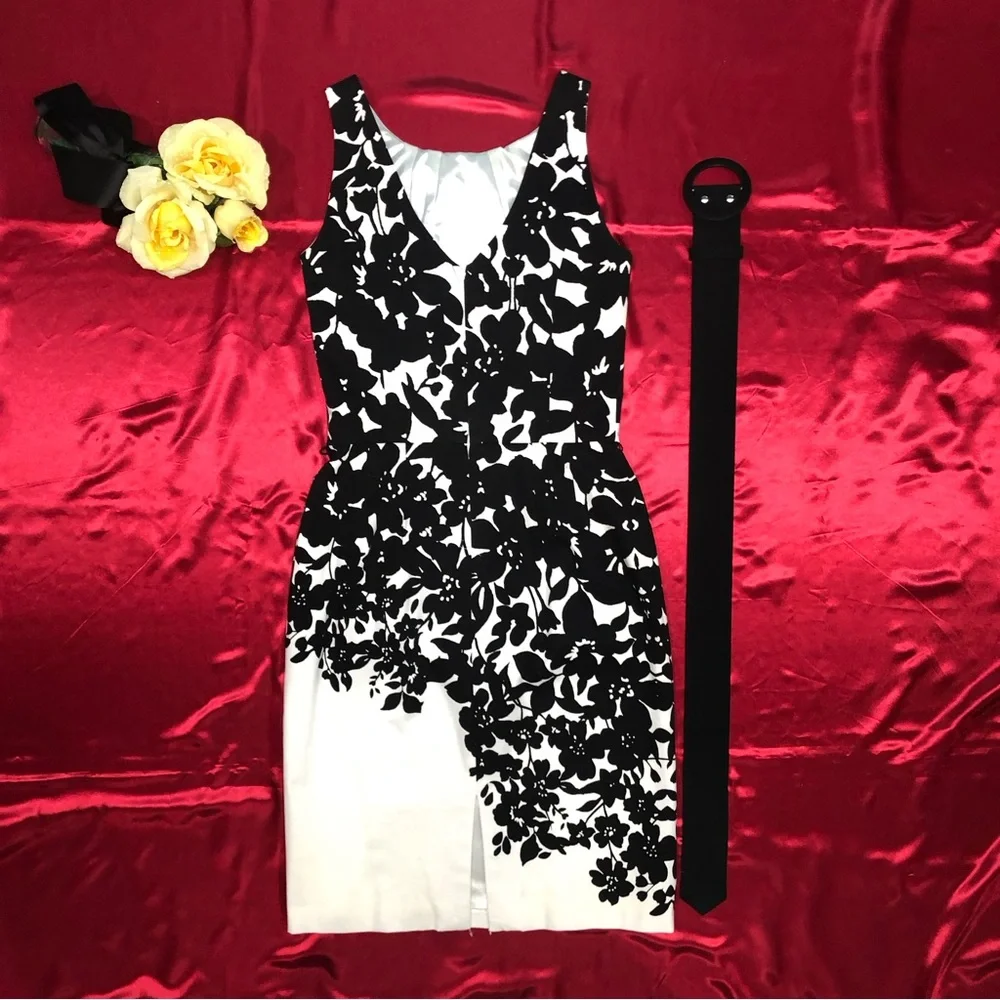White House Black Market (WHBM) Floral Print Sleeveless Sheath Dress With A Belt - Picture 9 of 12